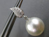 ESTATE .22CT DIAMOND & SOUTH SEA PEARL 18K WHITE GOLD PAVE LEAF HANGING EARRINGS