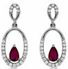 ESTATE .64CT DIAMOND & AAA RUBY 14KT WHITE GOLD OVAL TEAR DROP HANGING EARRINGS