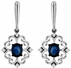 ESTATE .93CT DIAMOND & AAA SAPPHIRE 14KT WHITE GOLD MULTI HEART HANGING EARRINGS