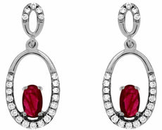 ESTATE .65CT DIAMOND & AAA RUBY 14KT WHITE GOLD OVAL CLASSIC HANGING EARRINGS