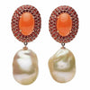 LARGE 12.0CT AAA ORANGE MOON & SAPPHIRE & PEARL 18KT ROSE GOLD EARRINGS