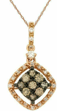 .31CT WHITE & CHOCOLATE FANCY DIAMOND 14KT ROSE GOLD SQUARE CLUSTER HALO PENDANT