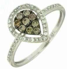 .41CT WHITE & CHOCOLATE FANCY DIAMOND 14K WHITE GOLD CLUSTER PEAR SHAPE FUN RING