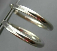 ESTATE LARGE 14KT WHITE GOLD 3D CLASSIC SHINY HANGING HOOP EARRINGS 3mm #25680