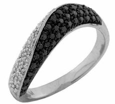 .40CT WHITE & BLACK DIAMOND 14KT WHITE GOLD 3D MULTI ROW WAVE PAVE FUN RING