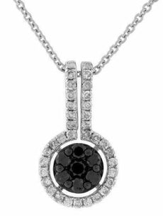 .47CT WHITE & BLACK DIAMOND 14KT WHITE GOLD 3D CLUSTER FLOWER FLOATING PENDANT