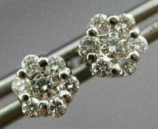 ESTATE .26CT ROUND DIAMOND 14KT WHITE GOLD CLASSIC FLOWER CLUSTER STUD EARRINGS