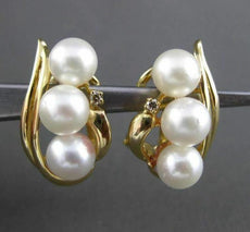 ESTATE DIAMOND & AAA PEARL 14KT YELLOW GOLD 3D FLOWER CLIP ON EARRINGS #24405