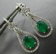 ESTATE 1.74CT DIAMOND & AAA EMERALD 14K WHITE GOLD 3D TEAR DROP HANGING EARRINGS