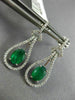 ESTATE 1.74CT DIAMOND & AAA EMERALD 14K WHITE GOLD 3D TEAR DROP HANGING EARRINGS