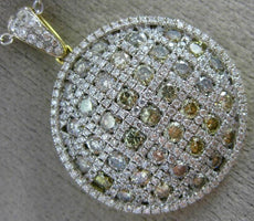 2.61CT WHITE & FANCY COLOR DIAMOND 18KT 2 TONE GOLD CRISS CROSS CIRCULAR PENDANT
