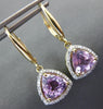 ESTATE 3.13CT ROUND DIAMOND & TRILLION KUNZITE 14KT YELLOW GOLD HANGING EARRINGS