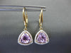 ESTATE 3.13CT ROUND DIAMOND & TRILLION KUNZITE 14KT YELLOW GOLD HANGING EARRINGS