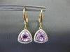 ESTATE 3.13CT ROUND DIAMOND & TRILLION KUNZITE 14KT YELLOW GOLD HANGING EARRINGS