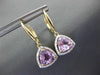ESTATE 3.13CT ROUND DIAMOND & TRILLION KUNZITE 14KT YELLOW GOLD HANGING EARRINGS