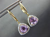 ESTATE 3.13CT ROUND DIAMOND & TRILLION KUNZITE 14KT YELLOW GOLD HANGING EARRINGS