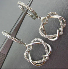 ESTATE .33CT DIAMOND 14K WHITE GOLD 3D DOUBLE HEART LOVE HUGGIE HANGING EARRINGS