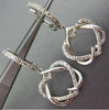 ESTATE .33CT DIAMOND 14K WHITE GOLD 3D DOUBLE HEART LOVE HUGGIE HANGING EARRINGS