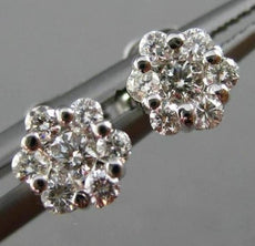 ESTATE .30CT DIAMOND 14KT WHITE GOLD 3D CLUSTER FLOWER POST STUD EARRINGS #25517