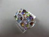 ESTATE 1.52CT DIAMOND & AAA MULTI GEM 14KT WHITE GOLD HEART MULTI ROW LOVE RING