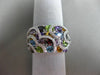 ESTATE 1.52CT DIAMOND & AAA MULTI GEM 14KT WHITE GOLD HEART MULTI ROW LOVE RING