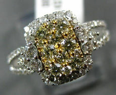 1.20CT WHITE & FANCY YELLOW DIAMOND 14KT TWO TONE GOLD RECTANGULAR CLUSTER RING