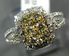 1.20CT WHITE & FANCY YELLOW DIAMOND 14KT TWO TONE GOLD RECTANGULAR CLUSTER RING