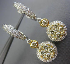 1.31CT WHITE & FANCY YELLOW DIAMOND 14K TWO TONE GOLD 3D FLOWER HANGING EARRINGS
