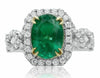 ESTATE WIDE 2.75CT DIAMOND & AAA EMERALD 18KT 2 TONE GOLD HALO ENGAGEMENT RING