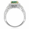 ESTATE WIDE 2.75CT DIAMOND & AAA EMERALD 18KT 2 TONE GOLD HALO ENGAGEMENT RING