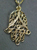 ESTATE 14KT YELLOW GOLD 3D HANDCRAFTED FILIGREE CHAMSA FLOATING PENDANT #24776