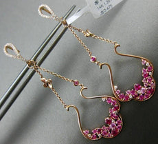 1.31CT DIAMOND & AAA RUBY & PINK SAPPHIRE 14KT ROSE GOLD FLOWER HANGING EARRINGS