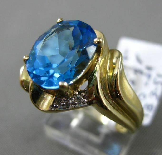 ESTATE 3.52CT DIAMOND & AAA BLUE TOPAZ 14KT YELLOW GOLD 3D 4 PRONG OVAL FUN RING