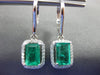 ESTATE 2.30CT DIAMOND & AAA EMERALD 14KT WHITE GOLD SQUARE HALO HANGING EARRINGS