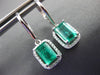 ESTATE 2.30CT DIAMOND & AAA EMERALD 14KT WHITE GOLD SQUARE HALO HANGING EARRINGS