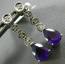 ESTATE .68CT DIAMOND & AAA AMETHYST 14K WHITE GOLD 3D TEAR DROP HANGING EARRINGS