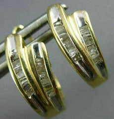 ESTATE .15CT DIAMOND 14KT YELLOW GOLD BAGUETTE DOUBLE LEAF FUN HANGING EARRINGS