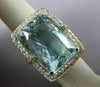 EXTRA LARGE 26.6CT DIAMOND & AAA AQUAMARINE 14K WHITE GOLD CUSHION FILIGREE RING