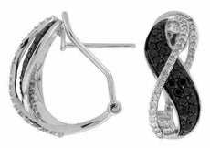 ESTATE .77CT WHITE & BLACK DIAMOND 14KT WHITE GOLD 3D X CLIP ON HANGING EARRINGS