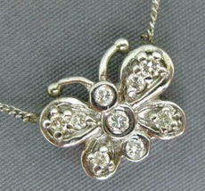ANTIQUE .20CT DIAMOND 14KT 2 TONE GOLD 3D CLASSIC ETOILE BUTTERFLY NECKLACE #349