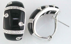 ESTATE .20CT DIAMOND & AAA ONYX 14KT WHITE GOLD 3D CLIP ON FUN HANGING EARRINGS