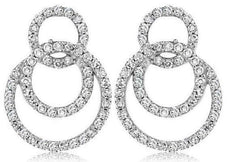ESTATE .30CT DIAMOND 14K WHITE GOLD 3D MULTI CIRCULAR LOVE KNOT HANGING EARRINGS