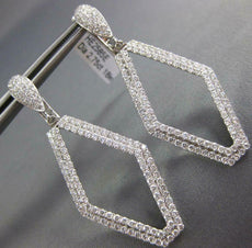 LARGE 2.75CT DIAMOND 18KT WHITE GOLD 3D HALO ELONGATED HEXAGON HANGING EARRINGS
