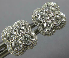 ESTATE .71CT DIAMOND 18KT WHITE GOLD FLOWER 4 LEAF CLOVER SQUARE STUD EARRINGS