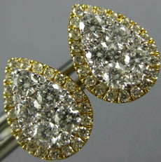 ESTATE .88CT DIAMOND 18KT YELLOW GOLD 3D CLUSTER PEAR SHAPE HALO STUD EARRINGS