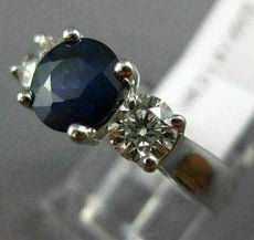 2.65CT DIAMOND & AAA SAPPHIRE 14KT WHITE GOLD BRILLIANT 3 STONE ENGAGEMENT RING