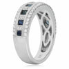 ESTATE WIDE .9CT DIAMOND & AAA SAPPHIRE 14K WHITE GOLD FILIGREE ANNIVERSARY RING