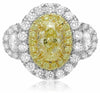 ESTATE WIDE 3.28CT WHITE & FANCY YELLOW DIAMOND 18KT 2 TONE GOLD ENGAGEMENT RING