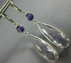 LARGE 26.0CT AMETHYST & PINK AMETHYST 14K WHITE GOLD TEAR DROP HANGING EARRINGS