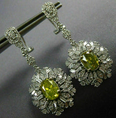 LARGE 9.15CT WHITE & FANCY YELLOW DIAMOND 18KT WHITE GOLD OVAL HANGING EARRINGS